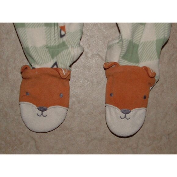 CARTERS Boys Sz 12 Months Fox Theme Soft Fleece Zip Up Footed 1 Pc Pajamas - Picture 3 of 4